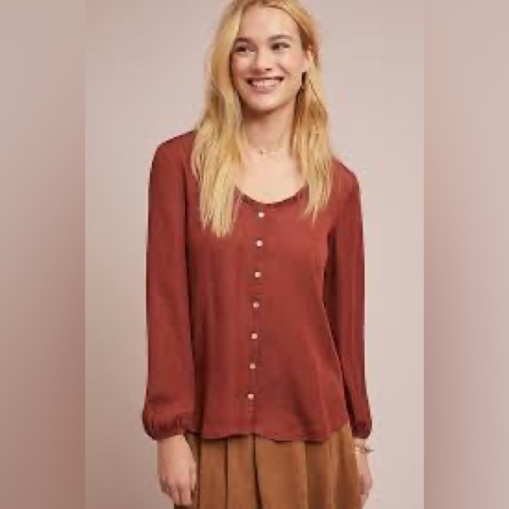 Dolan Left Coast Collection Rust Peasant Blouse Button Front Size S